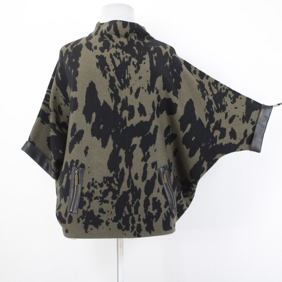 Joseph Ribkoff Top Sz XL Black Olive Green Faux Leather Trim Viscose Rayon Top - Picture 2 of 11